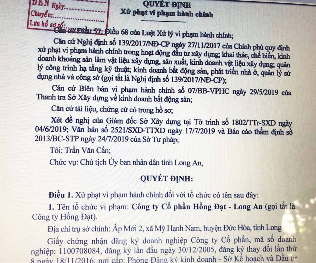 Không đủ điều kiện kinh doanh BĐS, Công ty Cổ phần Hồng Đạt bị phạt nặng 1