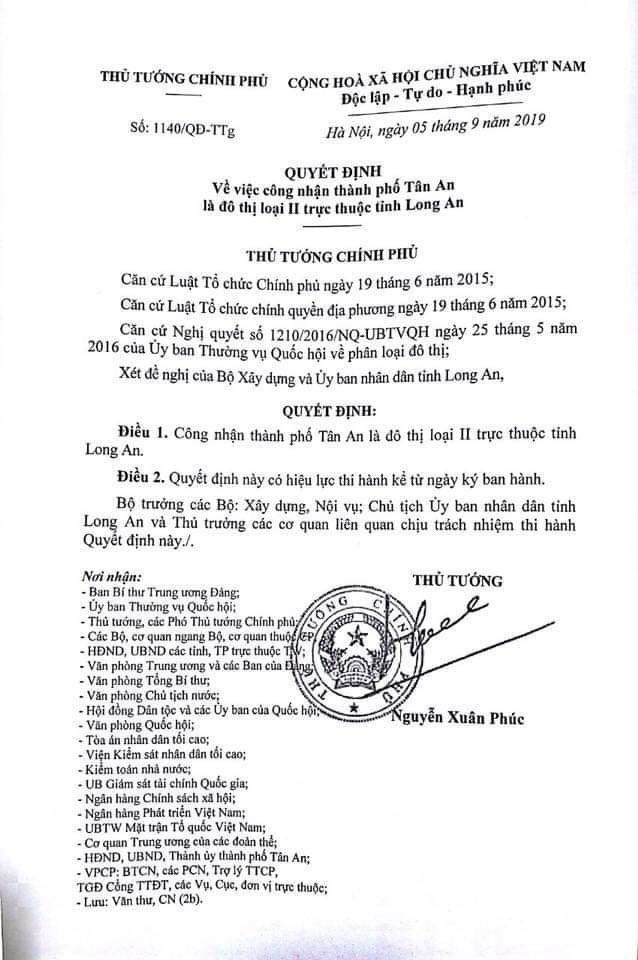 Tân An trở thành đô thị loại II và đề ra mục tiêu kế tiếp 1