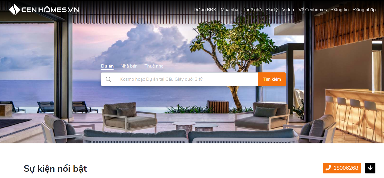 Giao diện của trang web Cenhomes