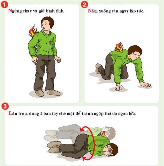  Nếu như bị lửa dính vào quần áo bạn không nên chạy vì có thể khiến lửa lan ra