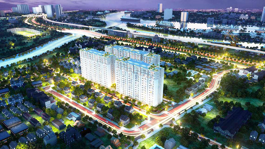 Chung cư Him Lam Phú An được bao bọc bởi khu dân cư sầm uất